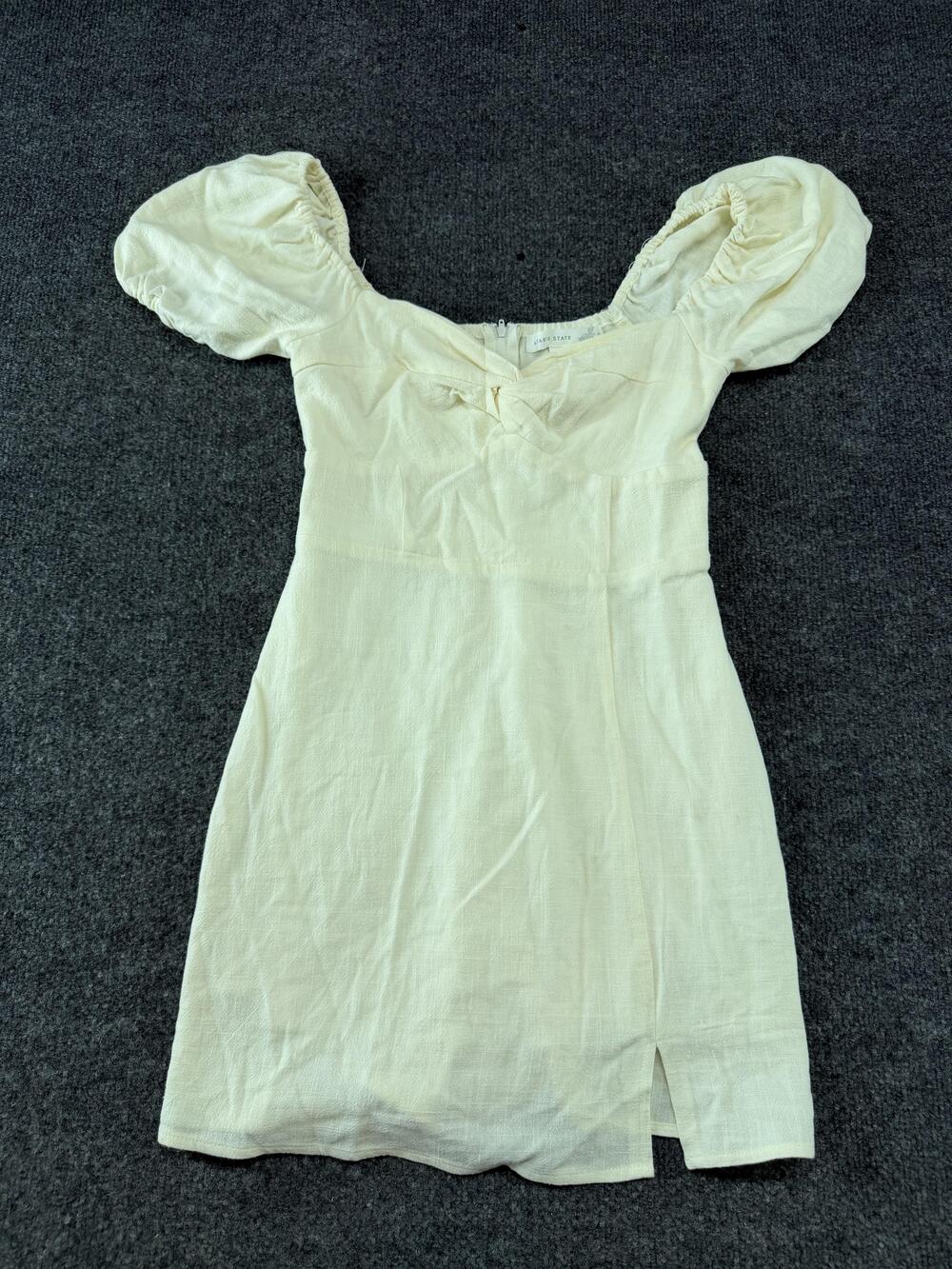 Altar'd State Dress Womens XS White Puff Sleeve Off Shoulder Linen Blend Mini